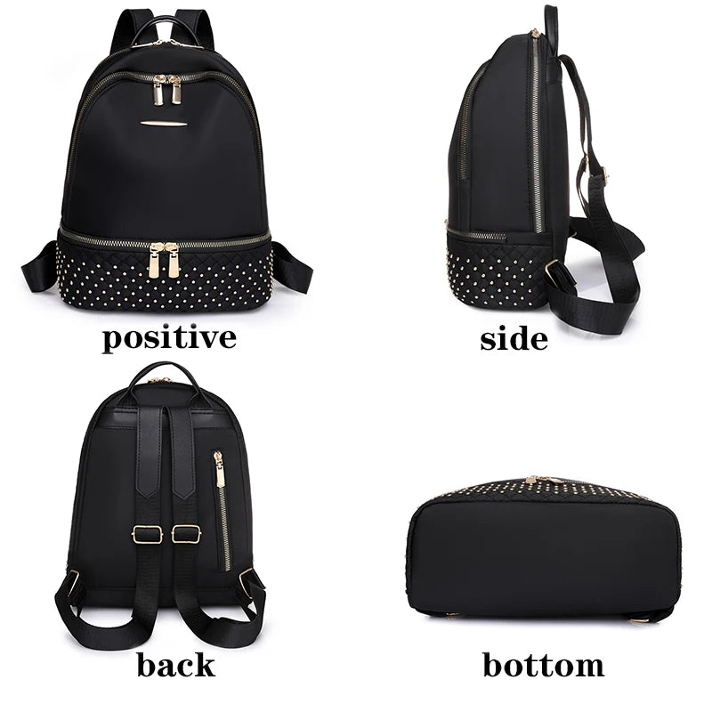 Retro Women Backpack Rivet Anti Theft Pocket Shoulder Bag