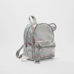 Silver Cat Ear Glitter Mini Backpack Ladies Children Sequin School Bag