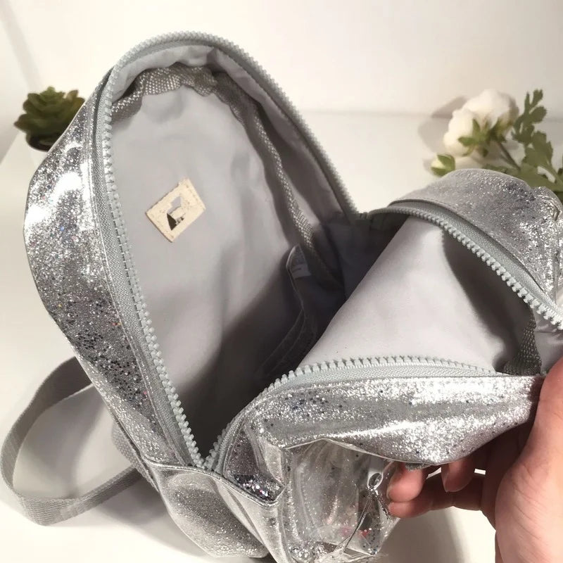 Silver Cat Ear Glitter Mini Backpack Ladies Children Sequin School Bag