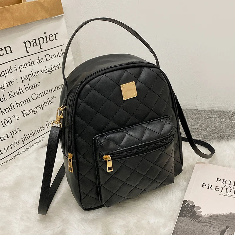 Small Backpack Women's Shoulder Bags Diamond Grids PU Leather Bag
