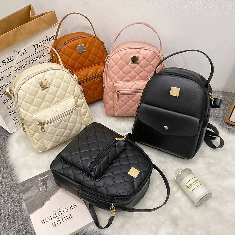 Small Backpack Women's Shoulder Bags Diamond Grids PU Leather Bag