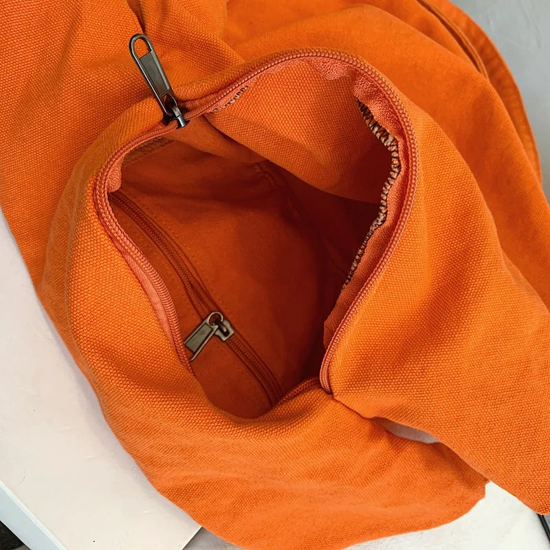 Large Capacity Travel Crossbody Bag Solid Canvas Unisex Shoulder Bag