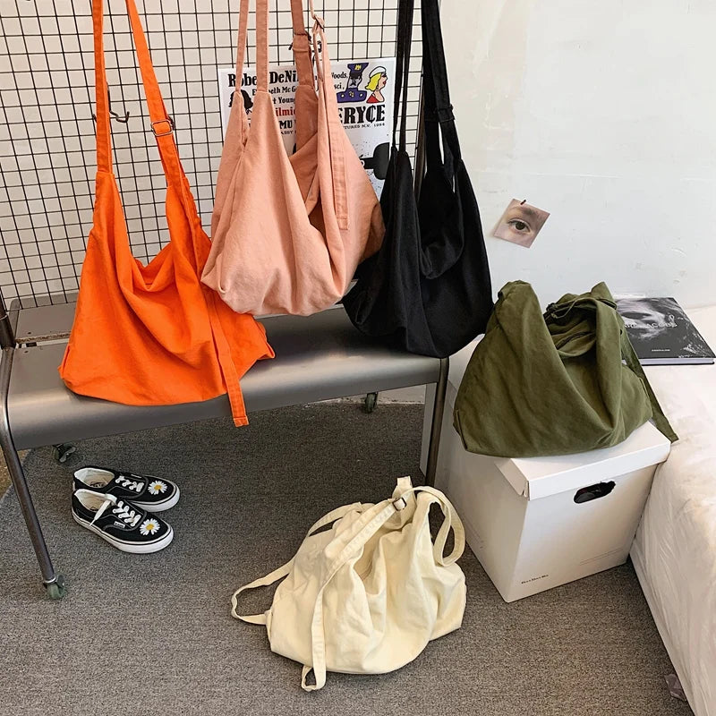 Large Capacity Travel Crossbody Bag Solid Canvas Unisex Shoulder Bag