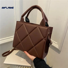 Spring Plaid Crossbody Bag PU Leather Top Handle Handbag