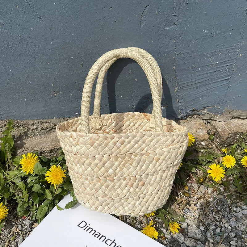 Straw Bag Portable Style All-match Small Basket Shopping Purse Summer Retro