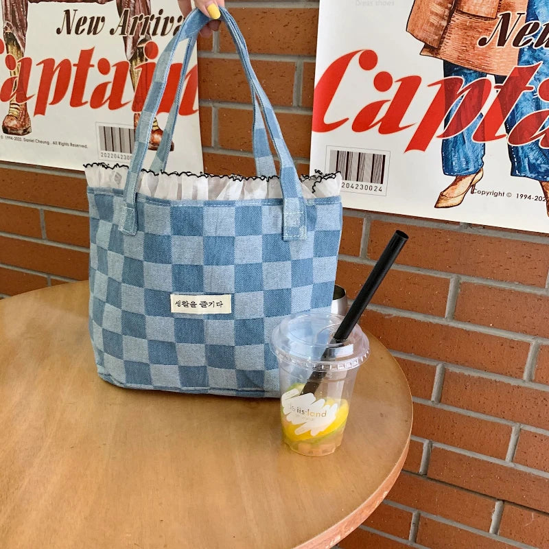 Canvas Lace Women's Handbag Plaid Shoulder Bag