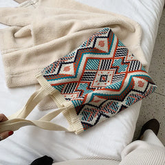 Geometric Patterns Wool Shoulder Tote Bag Soft Large Capacity for Women