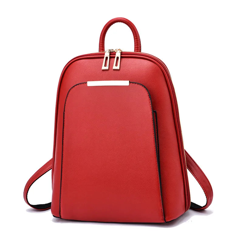 Summer PU Leather Large Capacity Backpack Women Solid Satchels