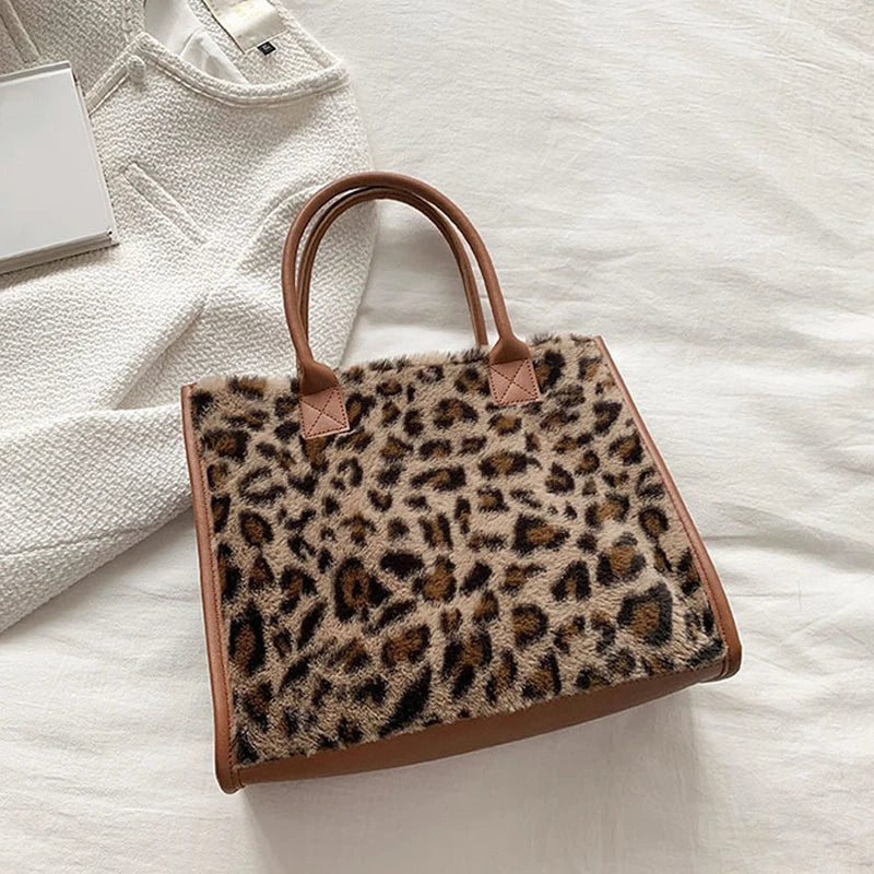 Leopard Print PU Leather Handbag Winter Small Women Handbags