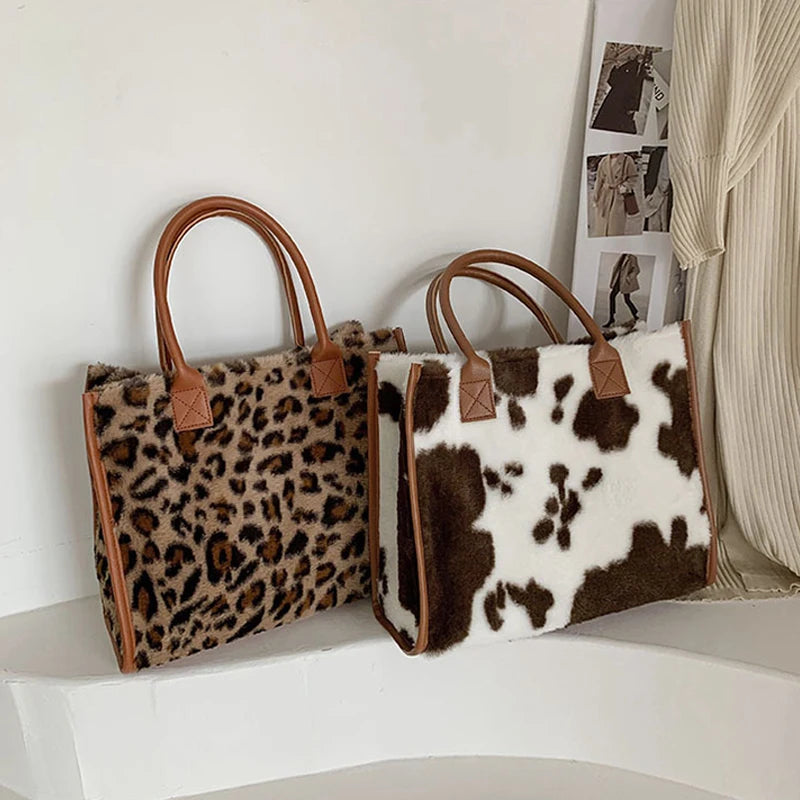 Leopard Print PU Leather Handbag Winter Small Women Handbags