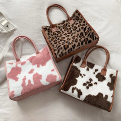 Leopard Print PU Leather Handbag Winter Small Women Handbags