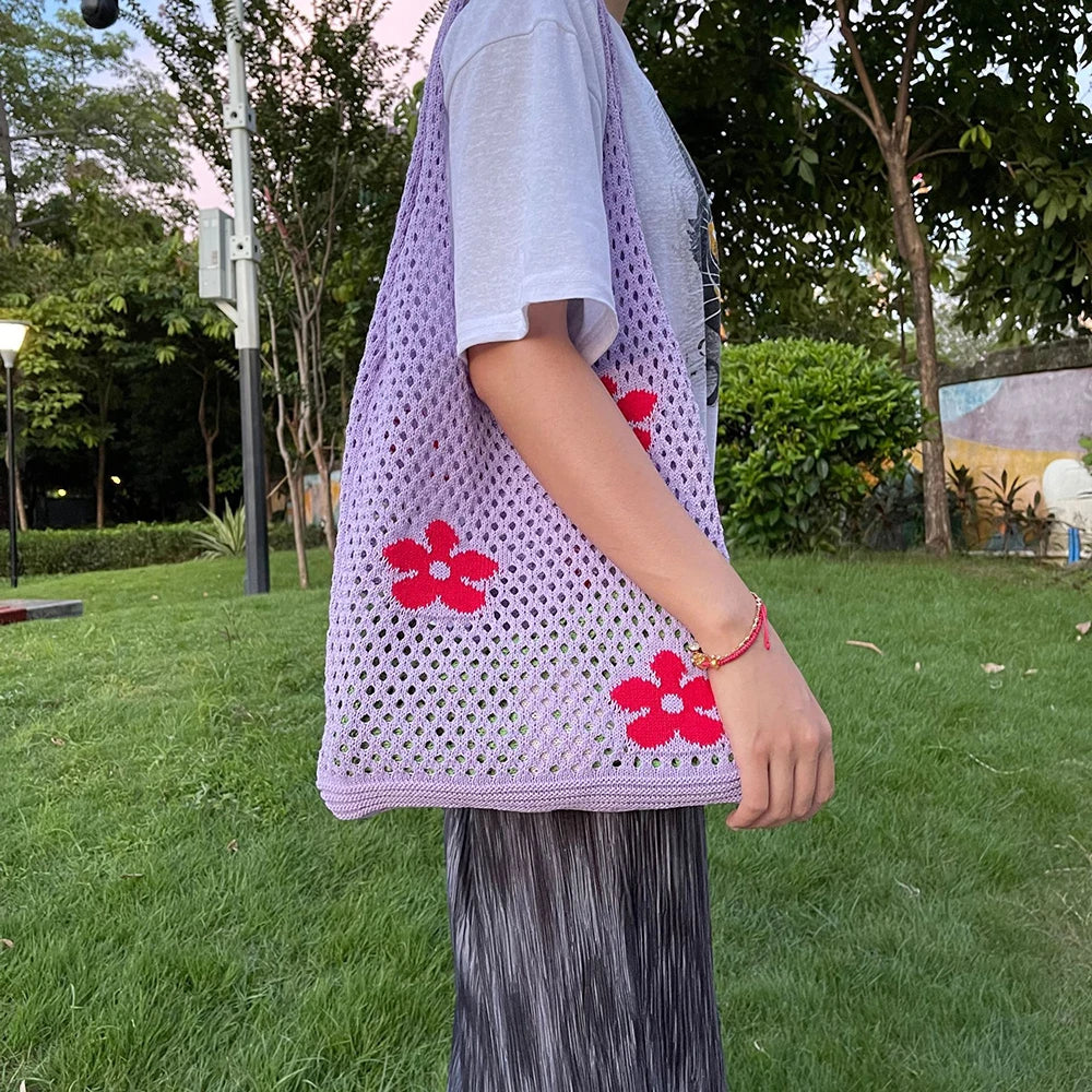 Hollow Mesh Beach Bags Flower Handbag Women's Shoulder Shopping