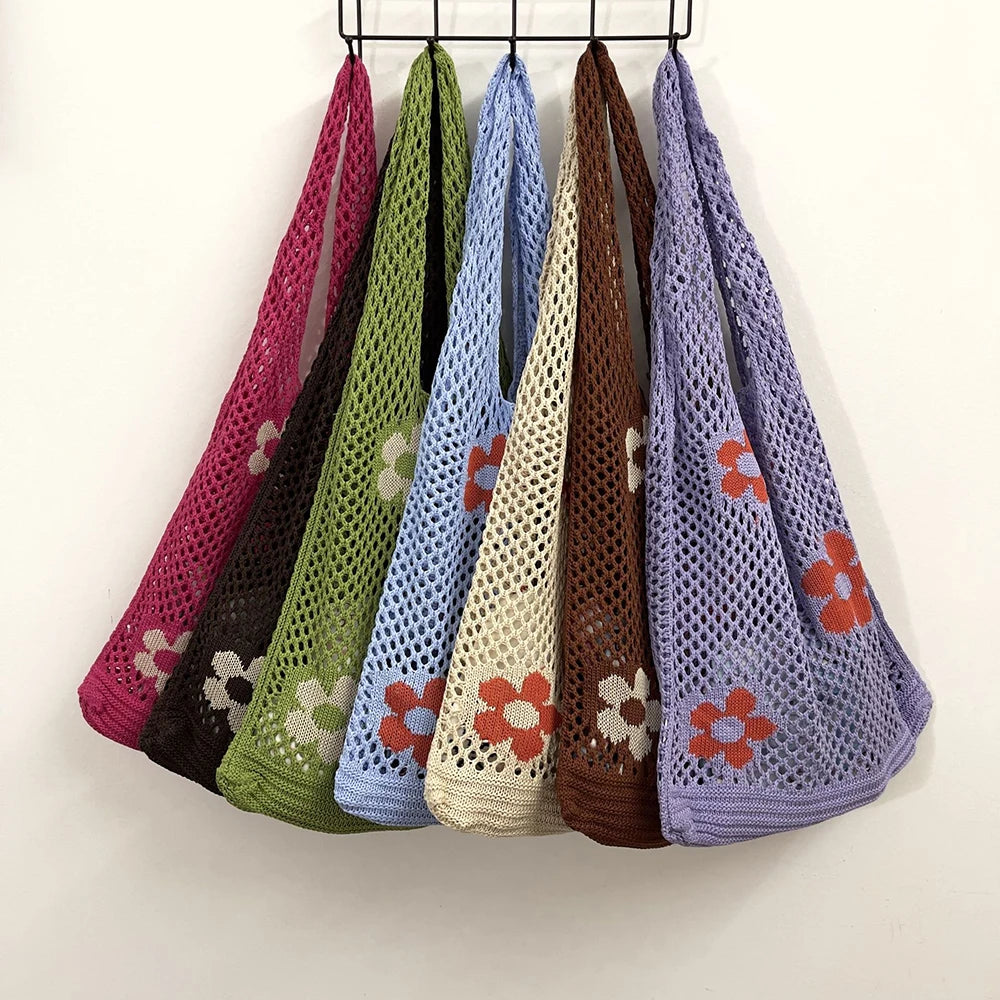 Hollow Mesh Beach Bags Flower Handbag Women's Shoulder Shopping