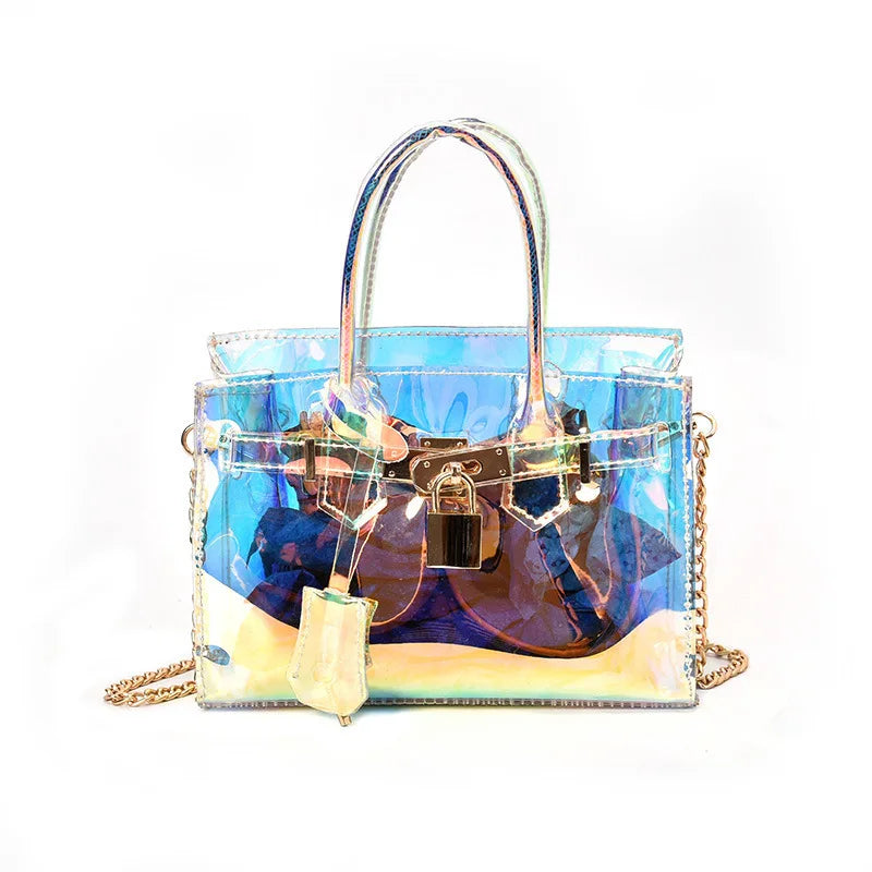 Platinum Laser HandBag Shoulder Messenger Lock Chain Small Bags
