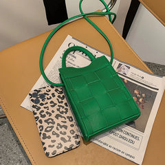 Women's Weave Cellphone Bag Mini Crossbody Purse Solid Color Handbag