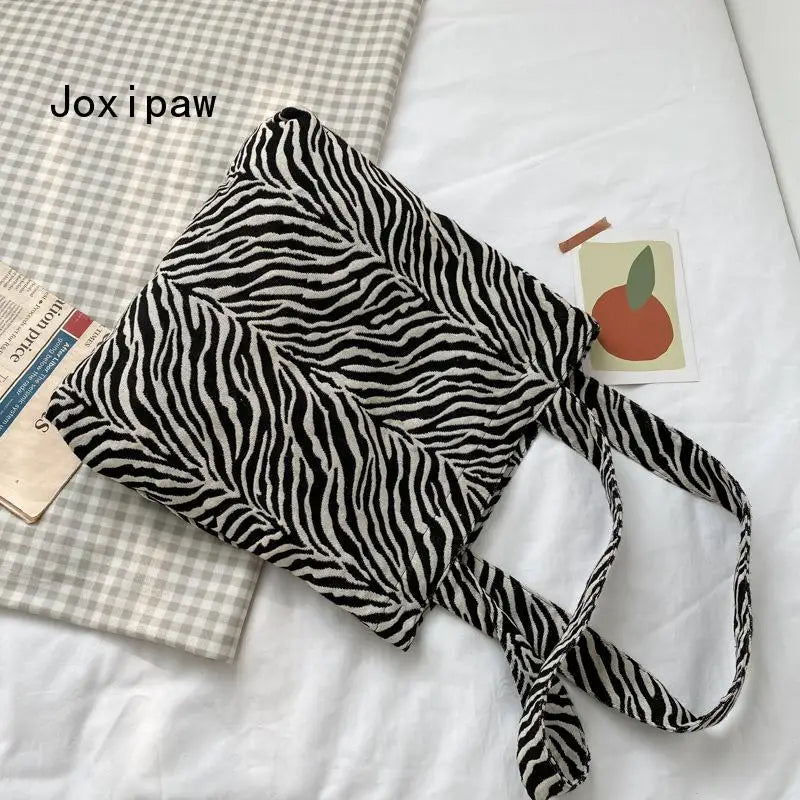 Vintage Print Canvas Shoulder Bag Large Capacity Tote Bag Women Casual Handbag