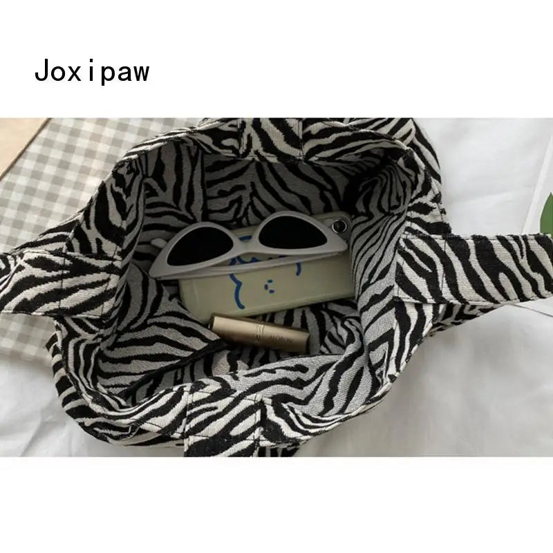 Vintage Print Canvas Shoulder Bag Large Capacity Tote Bag Women Casual Handbag