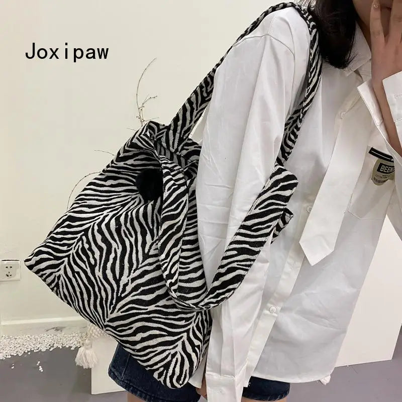 Vintage Print Canvas Shoulder Bag Large Capacity Tote Bag Women Casual Handbag
