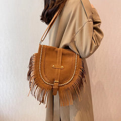 Vintage Tassel Crossbody Saddle Shoulder Bag Brown