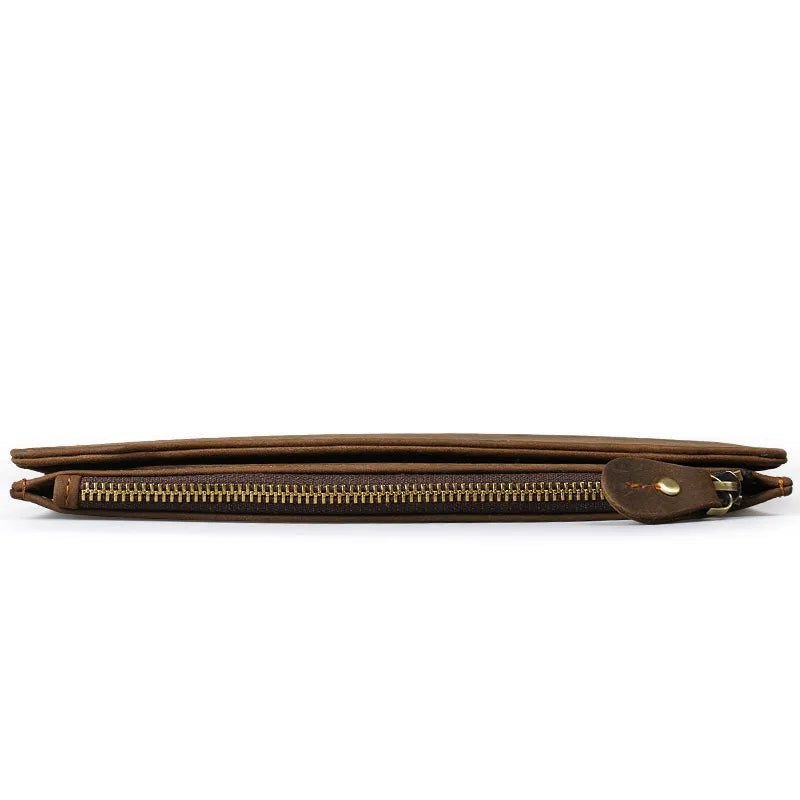 Men's Cow Leather Long Purse High Retro Style