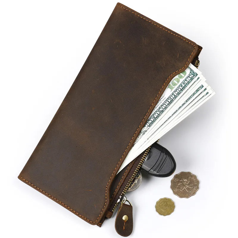 Men's Cow Leather Long Purse High Retro Style