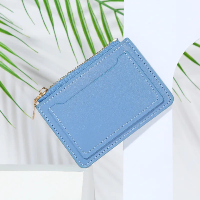Women's Short Wallet PU Leather Zipper Casual Multi-card Solid