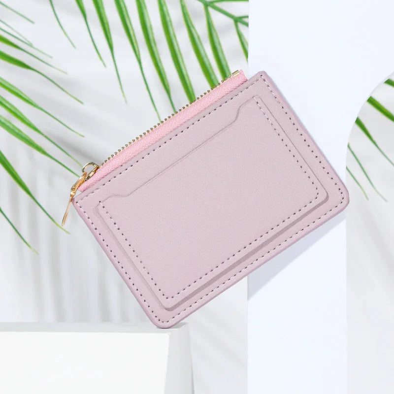 Women's Short Wallet PU Leather Zipper Casual Multi-card Solid