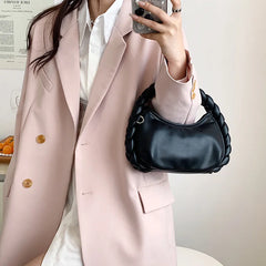 Weave Handle Leather Clutch Purse Small Shoulder Bag for Woman