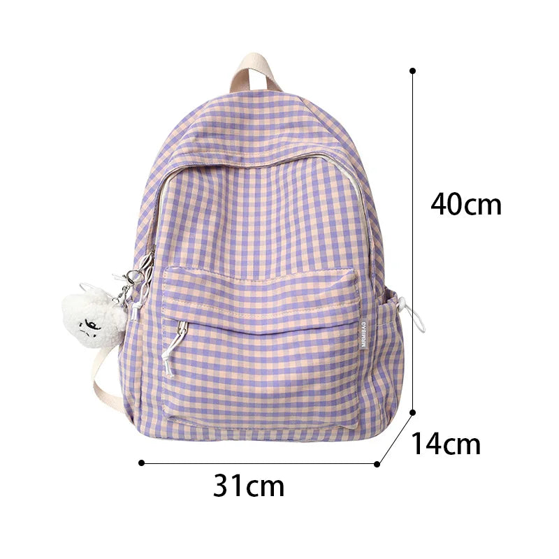 Women Plaid School Backpack Girls Travel Rucksack Ladies Large Capacity Bag