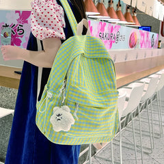 Women Plaid School Backpack Girls Travel Rucksack Ladies Large Capacity Bag