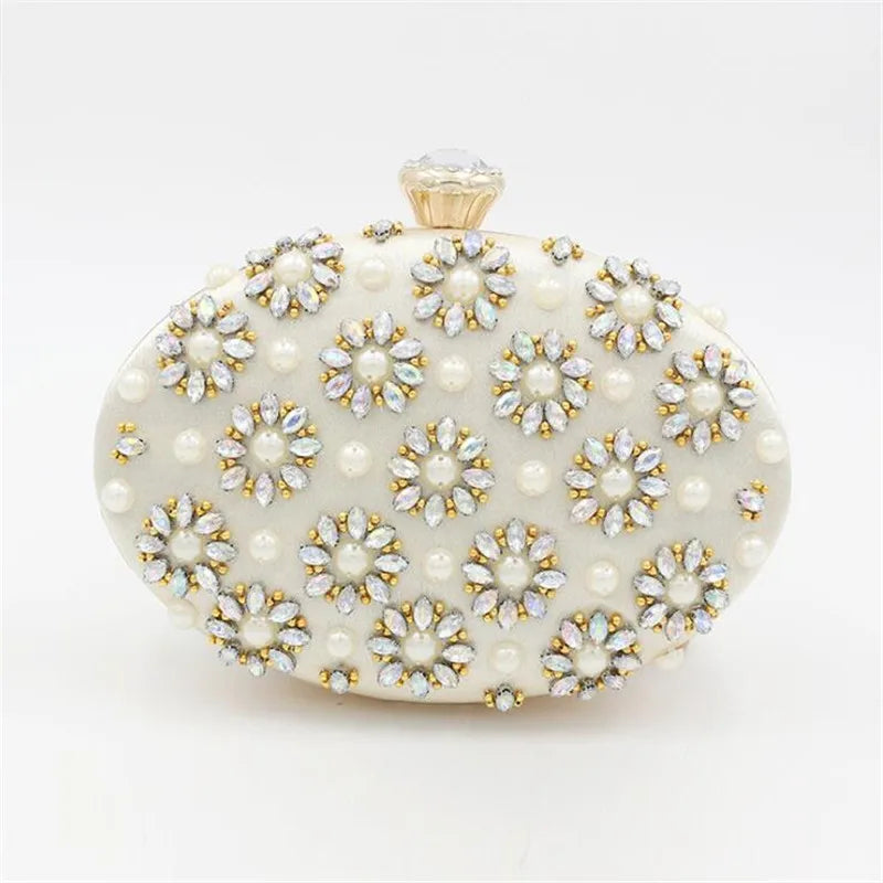 Women Diamond Flowers Clutch Bags Silk Single Side Mini Egg S