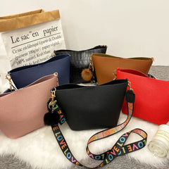 Women Tassel Wool Ball Lychee Pattern Crossbody Bag