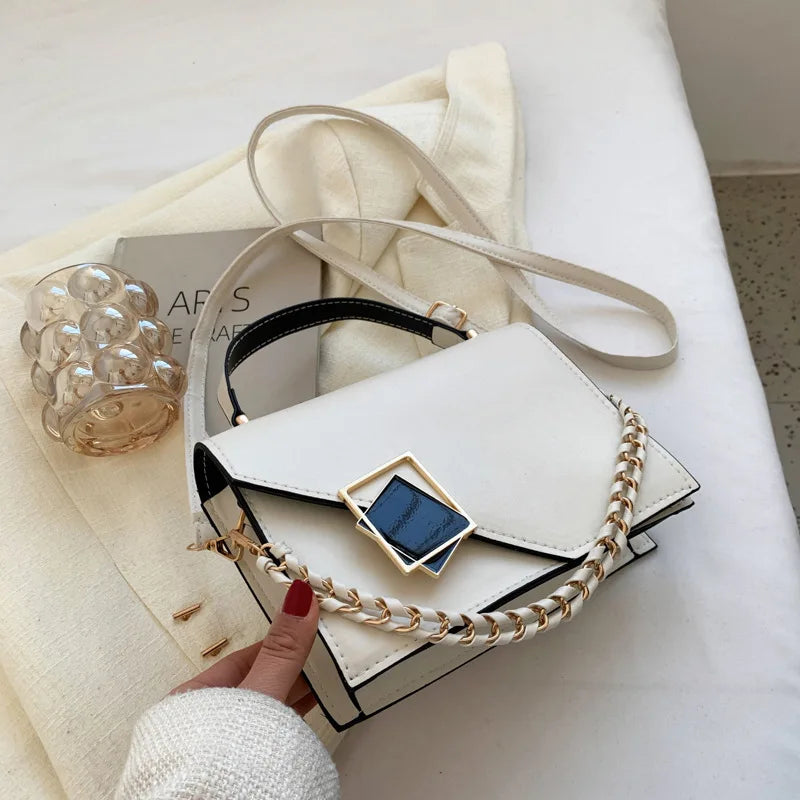 Retro Women's Shoulder Bag Chain Messenger Square PU Leather Bag