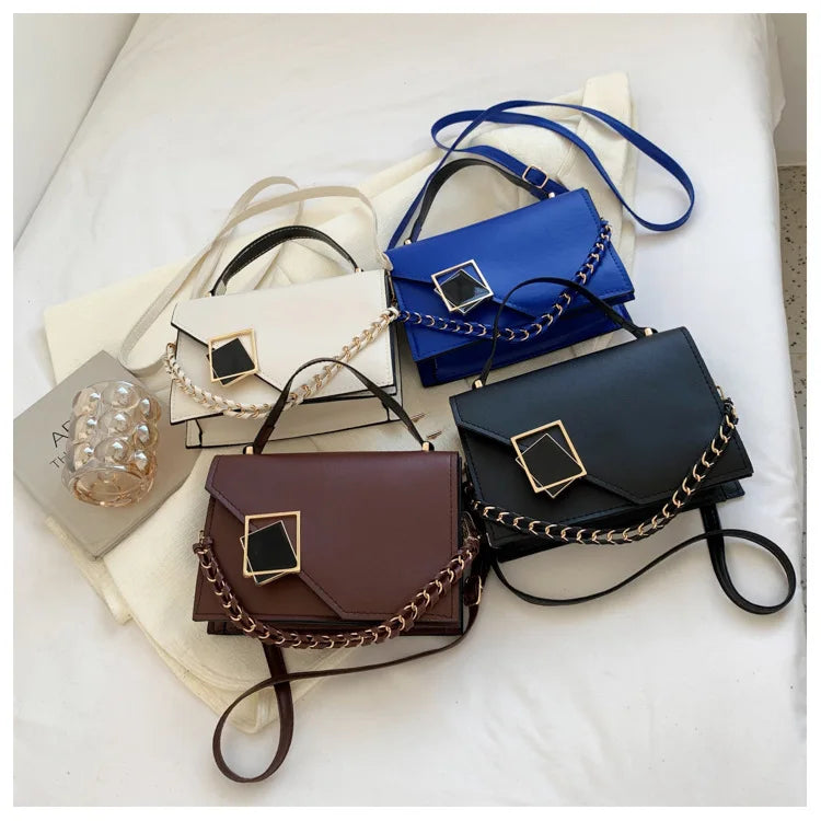 Retro Women's Shoulder Bag Chain Messenger Square PU Leather Bag
