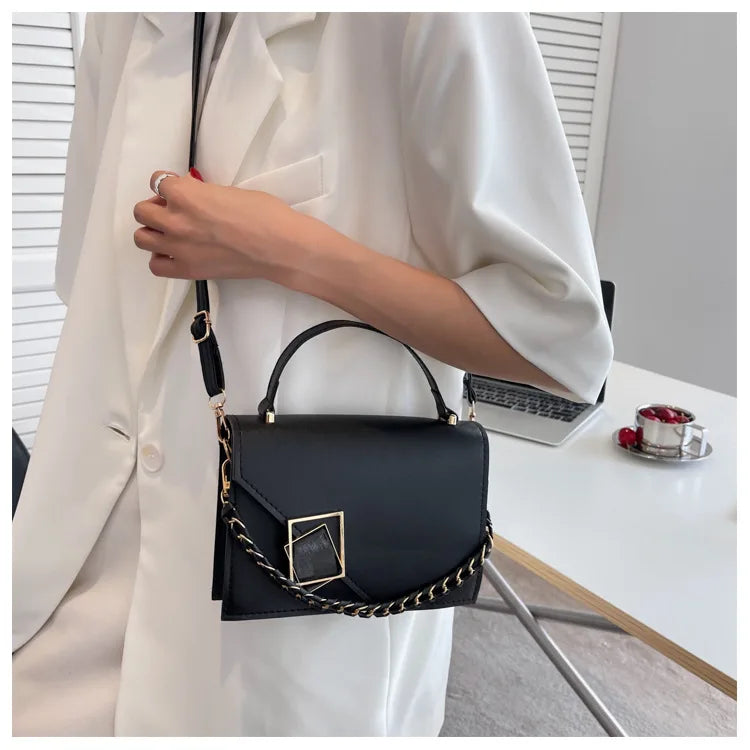 Retro Women's Shoulder Bag Chain Messenger Square PU Leather Bag