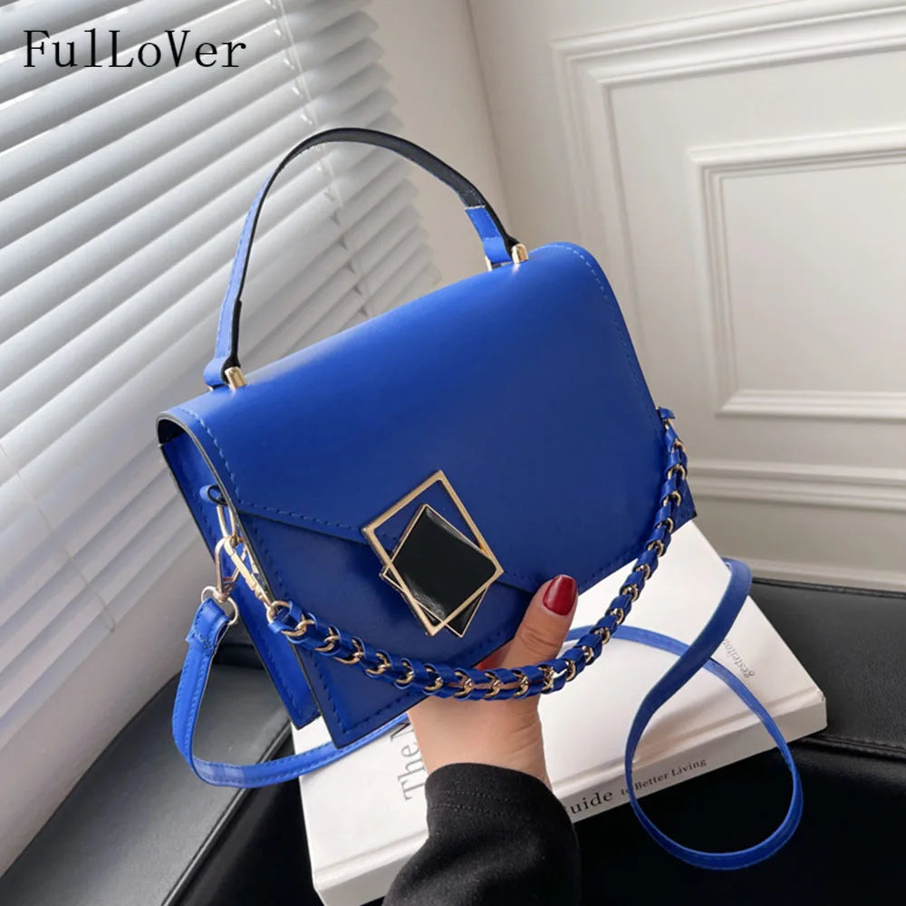 Retro Women's Shoulder Bag Chain Messenger Square PU Leather Bag