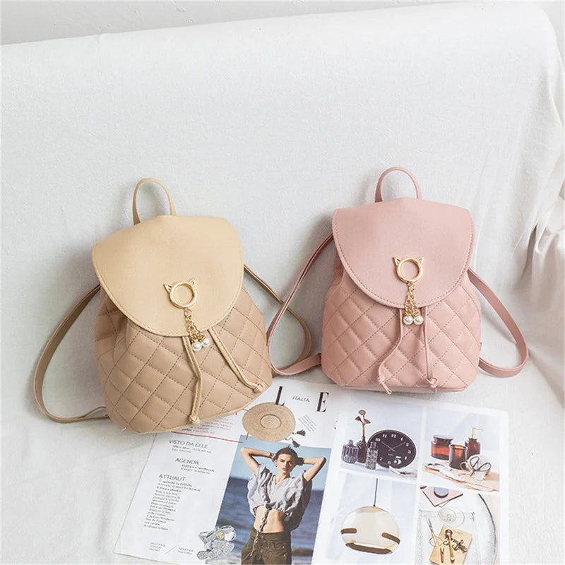 PU Leather Shoulder Mini Backpack Diamond Lattice Phone Pouch