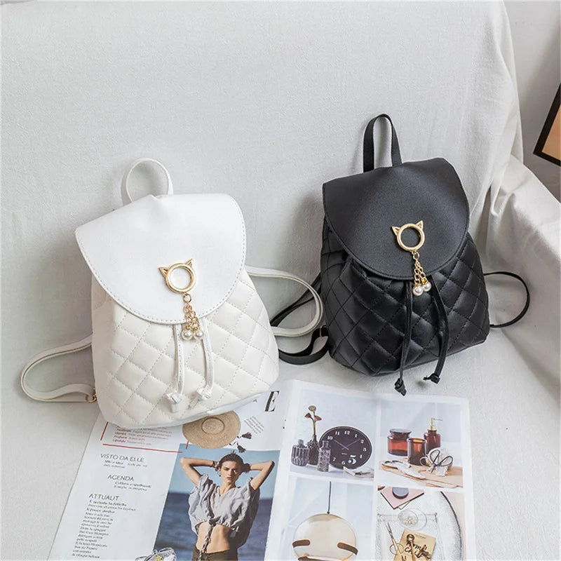 PU Leather Shoulder Mini Backpack Diamond Lattice Phone Pouch