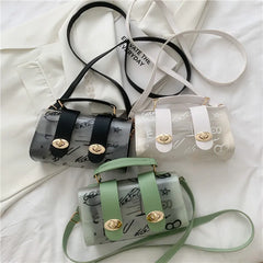 Women Shoulder Bag Pvc Transparent Graffiti Messenger Handbag Purse Crossbody
