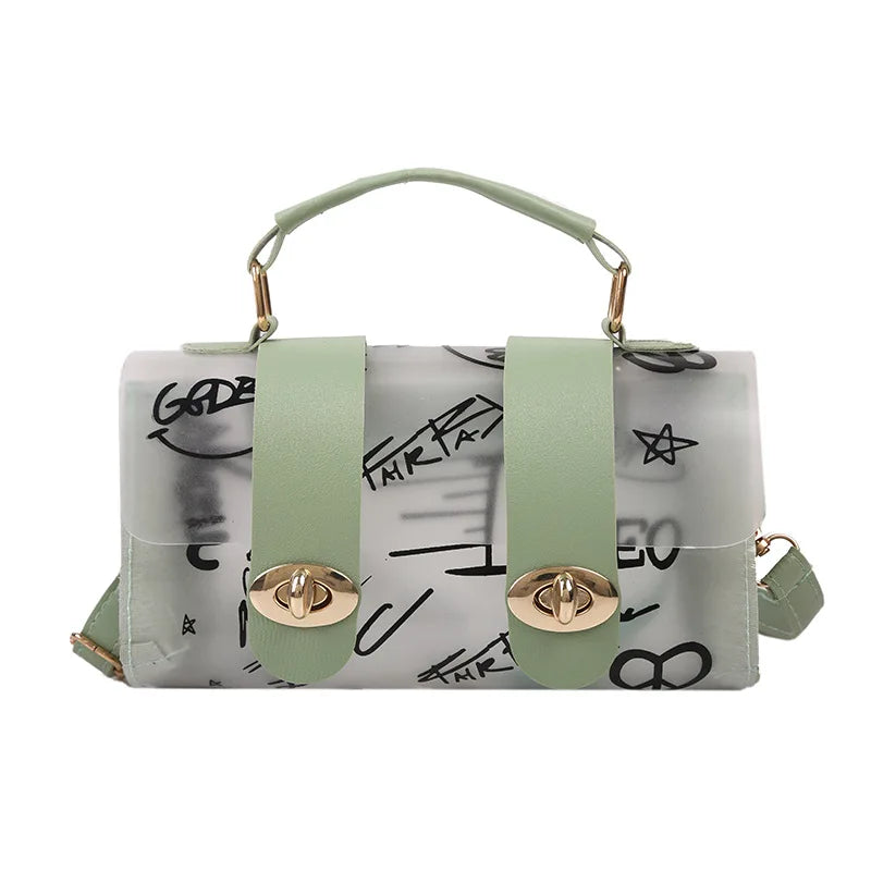 Women Shoulder Bag Pvc Transparent Graffiti Messenger Handbag Purse Crossbody