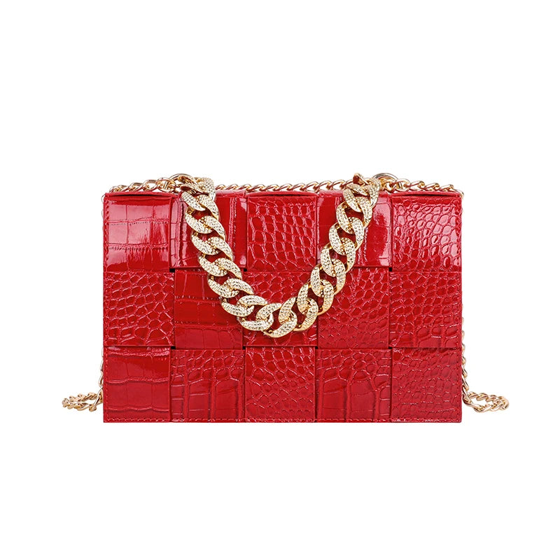Crocodile Pattern Crossbody Bag Chain Evening Party Clutch
