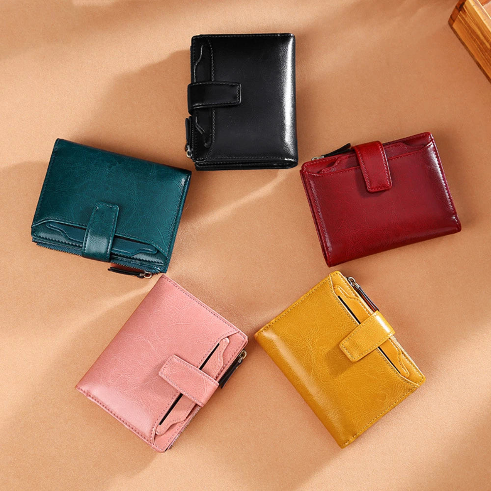 Retro Cowhide Women Wallet Short Zipper Coin Purse