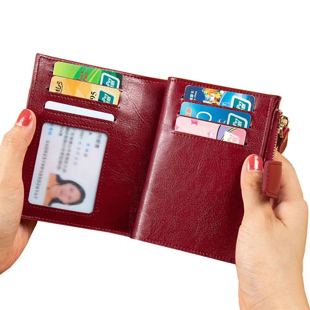 Retro Cowhide Women Wallet Short Zipper Coin Purse
