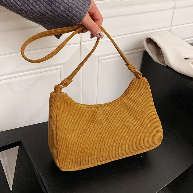 Corduroy Solid Shoulder Underarm Bag Small Handbags for Daily Women