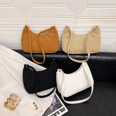 Corduroy Solid Shoulder Underarm Bag Small Handbags for Daily Women