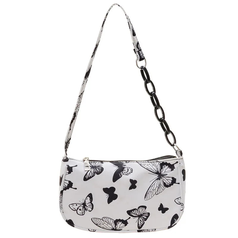 Leopard Print Shoulder Bag Colorful Butterfly Nylon Cloth Bags Chains Bag