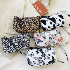 Leopard Print Shoulder Bag Colorful Butterfly Nylon Cloth Bags Chains Bag