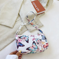 Leopard Print Shoulder Bag Colorful Butterfly Nylon Cloth Bags Chains Bag