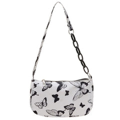 Leopard Print Shoulder Bag Colorful Butterfly Nylon Cloth Bags Chains Bag