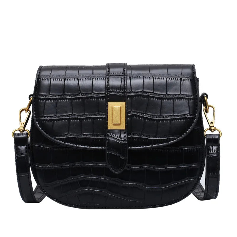 Women's PU Leather Saddle Bag Retro Western Shoulder Crocodile Crossbody